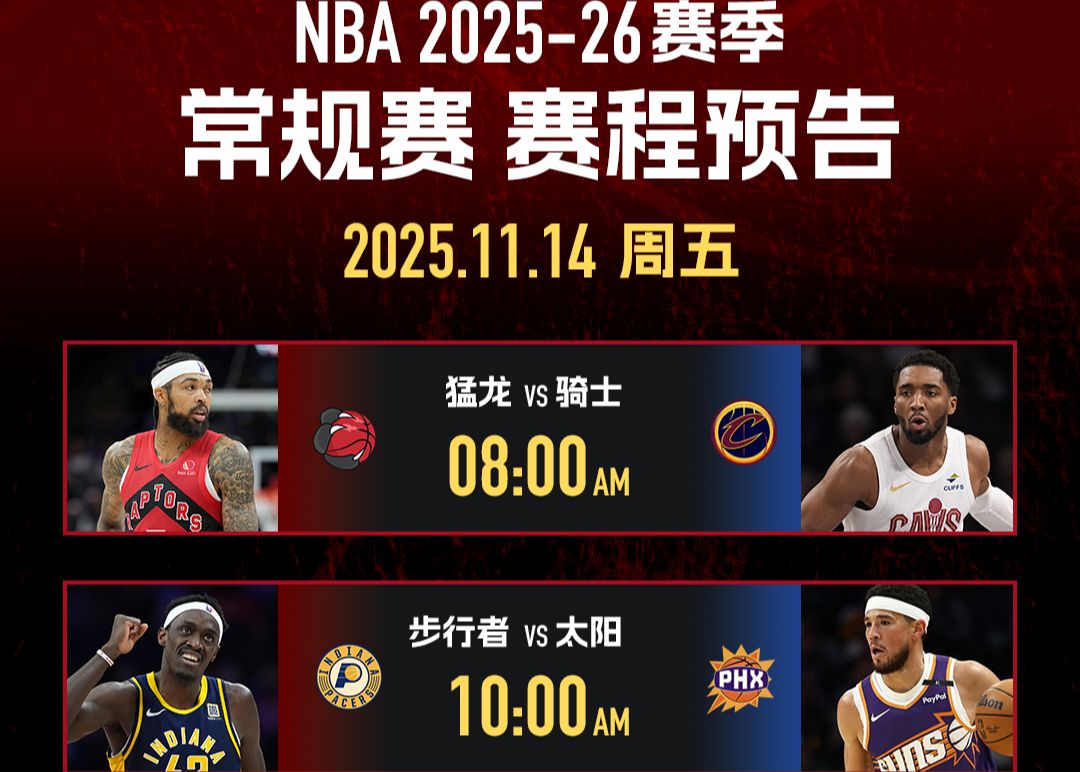11月14日NBA看点：猛龙能否掀翻骑士，太阳冲击5连胜